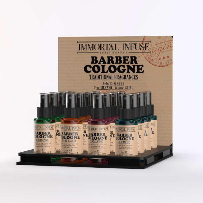 СТЕНД ДЛЯ МІНІ-ЛОСЬЙОНІВ ПІСЛЯ ГОЛІННЯ IMMORTAL INFUSE BARBER COLOGNE